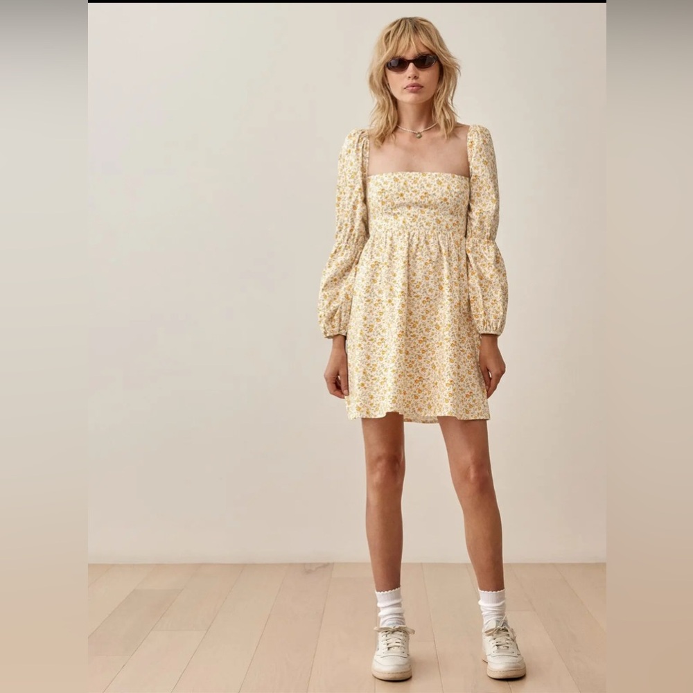Reformation Yellow Floral Mini Dress